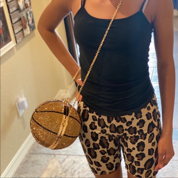 Large Gold Black basketball rhinestone crystal clutch purse Sports wristlet - Picture 7 of 11